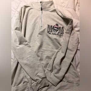 Gray Quarter-Zip Sweatshirt with Mom Life Graphic